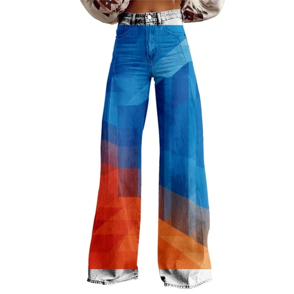 Bovemsi Wide Leg Pants Woman High Waist Patterned Lightweight Loose Fit Casual Colorful Trouser Imitation Jeans Travel Pants