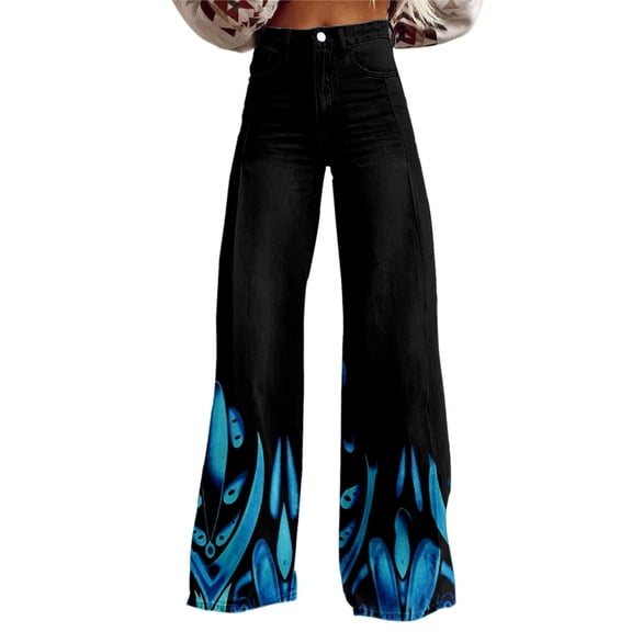 Bovemsi Wide Leg Pants Woman High Waist Patterned Lightweight Loose Fit Casual Colorful Trouser Jeans Travel Pants