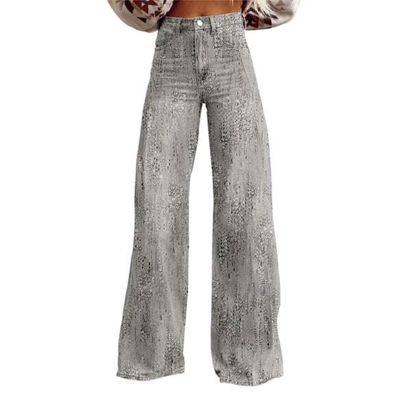 Bovemsi Wide Leg Pants Woman High Waist Patterned Lightweight Loose Fit Casual Colorful Trouser Jeans Travel Pants