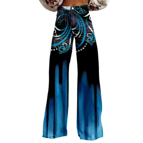 Bovemsi Wide Leg Pants Woman High Waist Patterned Lightweight Loose Fit Casual Colorful Trouser Jeans Travel Pants