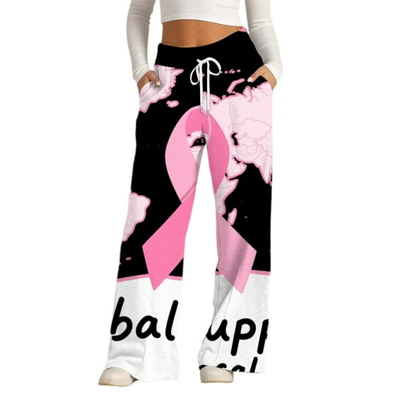 Bovemsi Wide Leg Pants Woman In Comfort: Breast Cancer Support Wide Leg Pants Travel Pants
