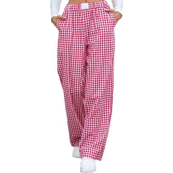 Bovemsi Wide Leg Pants Woman Women Striped Cotton Pajama Casual Plaid Trousers Beach Bottoms With Pockets Travel Pants