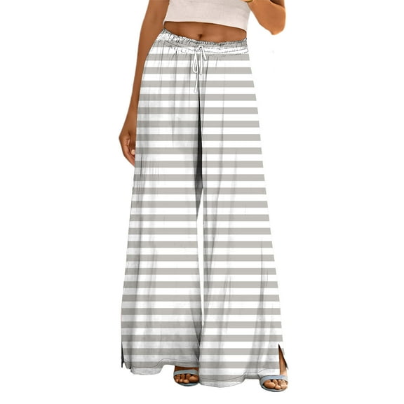 Bovemsi Wide Leg Pants Woman Women's 2025 Vacation Elastic Rope Horizontal Striped Casual Travel Pants