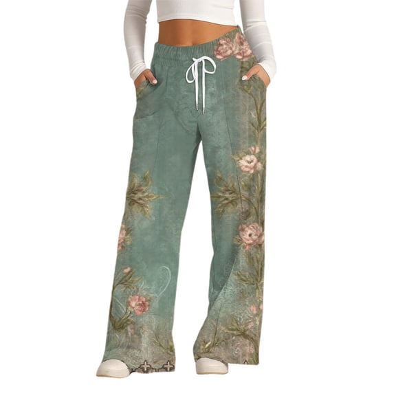 Bovemsi Wide Leg Pants Woman Women's Summer Leisure Fashion Lacing Solid Color Waist Casual Travel Pants