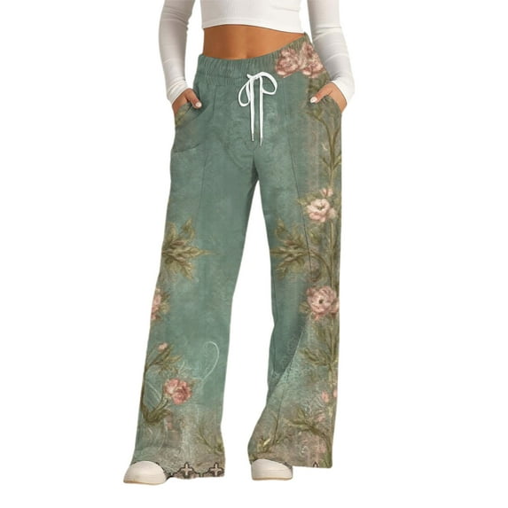 Bovemsi Wide Leg Pants Woman Women's Summer Leisure Fashion Lacing Solid Color Waist Casual Travel Pants