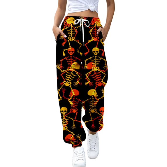 Bovemsi Wide Leg Pants for Women 3D Digital Halloween Printed Casual Sport Pants Fashion Outfits Clothes L Gray