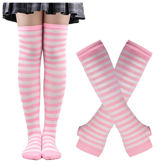 Bovemsi Women Casual Calf Socks High Stockings Striped Socks Gloves Halloween Pink Running Socks Womens