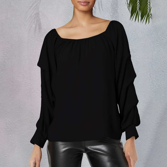 Bovemsi Women Casual Off Shoulder Long Sleeve Solid Loose T Shirt Blouses Tops, Black Summer Women's Long Sleeve T-Shirts, L