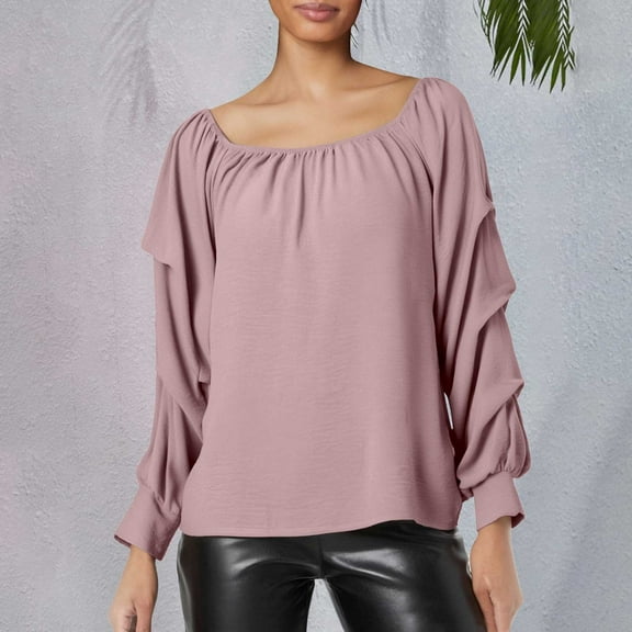 Bovemsi Women Casual Off Shoulder Long Sleeve Solid Loose T Shirt Blouses Tops, Pink Summer Women's Long Sleeve T-Shirts, S