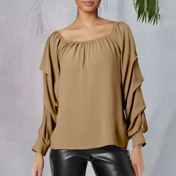 Bovemsi Women Casual Off Shoulder Long Sleeve Solid Loose T Shirt Blouses Tops, Yellow Summer Women's Long Sleeve T-Shirts, 3XL
