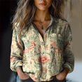 thumbnail image 1 of Bovemsi Women Cotton Shirt Printed Fashion Down Shirts Casual Tops Long Sleeve Blouse, Beige Women's Summer Shirts, XL, 1 of 4