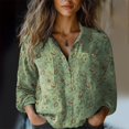 thumbnail image 1 of Bovemsi Women Cotton Shirt Printed Fashion Down Shirts Casual Tops Long Sleeve Blouse, Green Women's Summer Shirts, M, 1 of 4