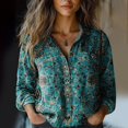 thumbnail image 1 of Bovemsi Women Cotton Shirt Printed Fashion Down Shirts Casual Tops Long Sleeve Blouse, Green Women's Summer Shirts, S, 1 of 4