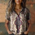 thumbnail image 1 of Bovemsi Women Cotton Shirt Printed Fashion Down Shirts Casual Tops Short Sleeve Blouse, Beige Women's Summer Shirts, S, 1 of 4