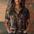 thumbnail image 1 of Bovemsi Women Cotton Shirt Printed Fashion Down Shirts Casual Tops Short Sleeve Blouse, Black Women's Summer Shirts, M, 1 of 4