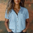 thumbnail image 1 of Bovemsi Women Cotton Shirt Printed Fashion Down Shirts Casual Tops Short Sleeve Blouse, Blue Women's Summer Shirts, S, 1 of 9