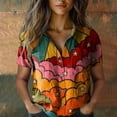 thumbnail image 1 of Bovemsi Women Cotton Shirt Printed Fashion Down Shirts Casual Tops Short Sleeve Blouse, Orange Women's Summer Shirts, XL, 1 of 4