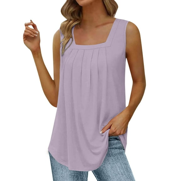 Bovemsi Women's 2025 Summer Cotton Tank - Loose Pleated Square Neck, Sleeveless Flowy Curved Vest, Basic Camisole for Under Clothes