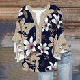 thumbnail image 1 of Bovemsi Women's 3/4 Sleeve V Neck Lace Trim Button Up Top - Casual Bubble Wrinkles Blouse with Relaxed Fit, Navy, M, 1 of 4