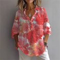 thumbnail image 1 of Bovemsi Women's Art Floral Print Casual Shirt Loose Long Sleeve V Neck Shirt T Shirt, Orange Women's Summer Shirts, M, 1 of 4