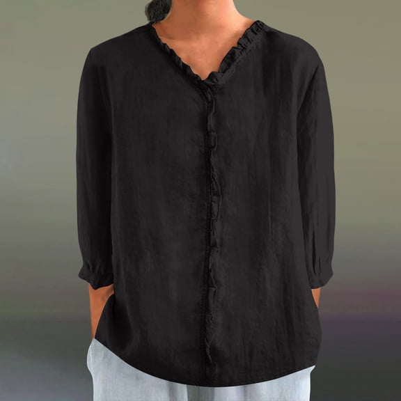Bovemsi Women's Autumn Lapel Art Solid Color Round Neck Loose Pullover Top Casual Shirt T Shirt, Black Women's Summer Shirts, S