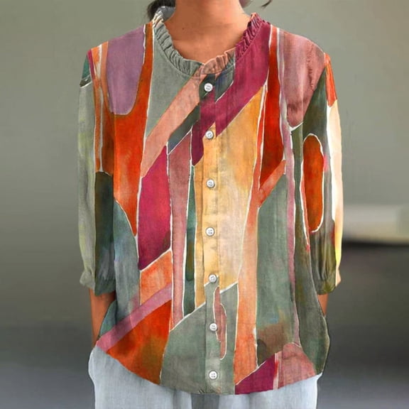 Bovemsi Women's Autumn Lapel Art Solid Color Round Neck Loose Pullover Top Casual Shirt T Shirt, Blue Women's Summer Shirts, XL