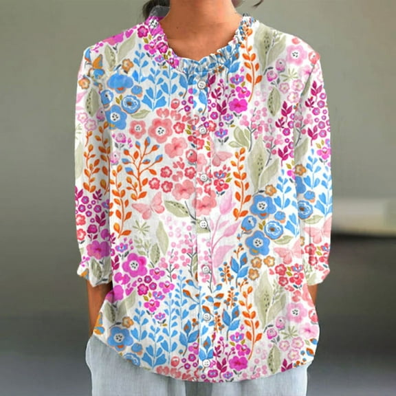 Bovemsi Women's Autumn Lapel Art Solid Color Round Neck Loose Pullover Top Casual Shirt T Shirt, Pink Women's Summer Shirts, L