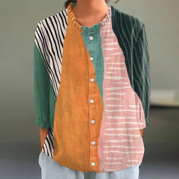 Bovemsi Women's Autumn Lapel Art Solid Color Round Neck Loose Pullover Top Casual Shirt T Shirt, Pink Women's Summer Shirts, XL