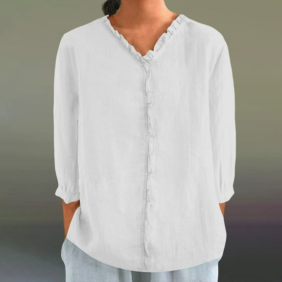 Bovemsi Women's Autumn Lapel Art Solid Color Round Neck Loose Pullover Top Casual Shirt T Shirt, White Women's Summer Shirts, M