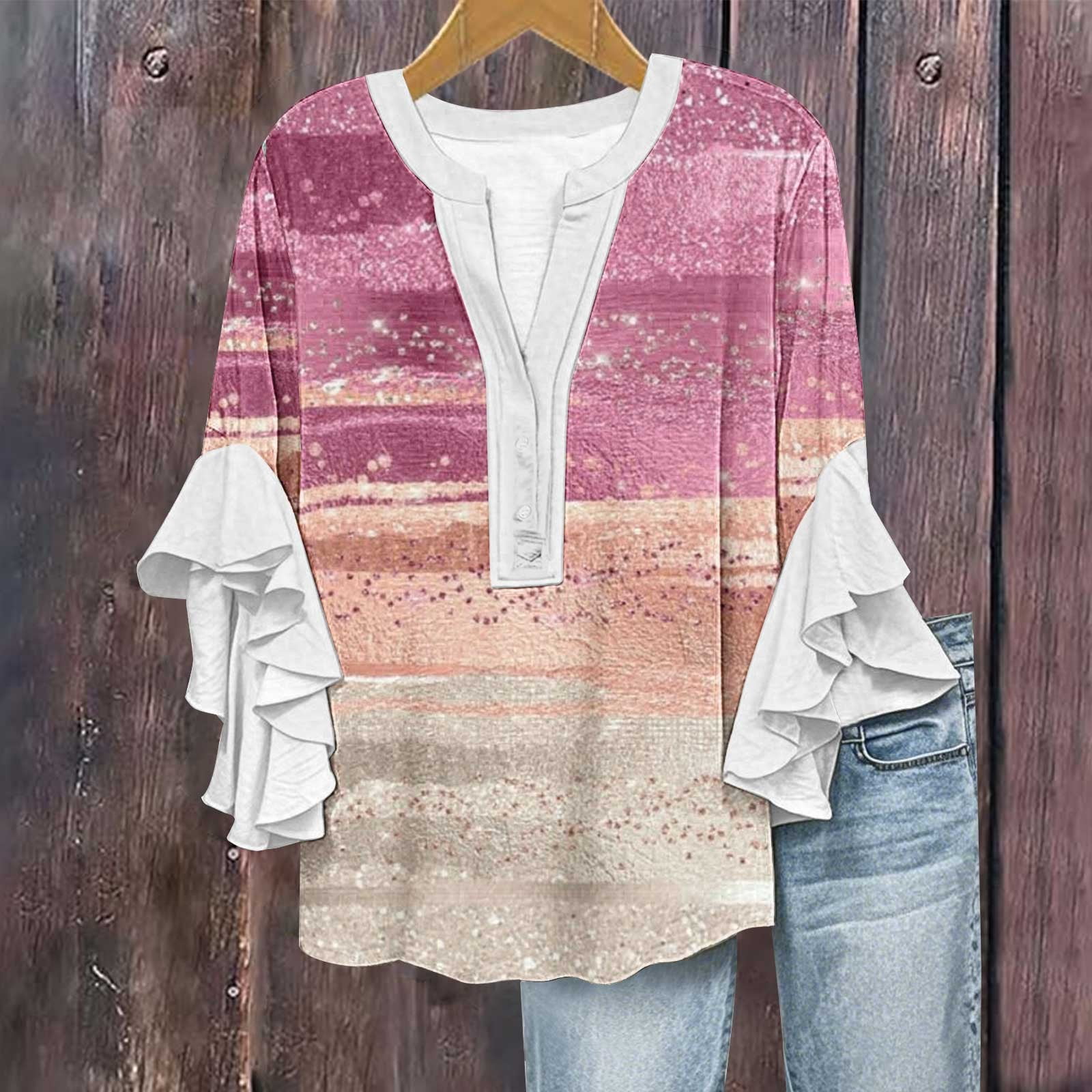 Bohemian Flowers Print Lapel 3/4 Sleeve Button-down Shirt