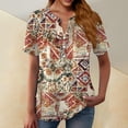 thumbnail image 1 of Bovemsi Women's Boho V Neck Button Front Short Sleeve Shirt - Lightweight Summer Casual Blouse with Flowy Fit, Red, S, 1 of 5