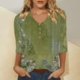 thumbnail image 1 of Bovemsi Women's Casual 3/4 Sleeve T Shirts 2025 V Neck Tunic Tops Cute Tees Blouses Loose Fit Business Work Tee Top, Green Women's Summer Short Sleeve T-Shirts, S, 1 of 5