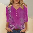thumbnail image 1 of Bovemsi Women's Casual 3/4 Sleeve T Shirts 2025 V Neck Tunic Tops Cute Tees Blouses Loose Fit Business Work Tee Top, Purple Women's Summer Short Sleeve T-Shirts, L, 1 of 5