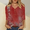 thumbnail image 1 of Bovemsi Women's Casual 3/4 Sleeve T Shirts 2025 V Neck Tunic Tops Cute Tees Blouses Loose Fit Business Work Tee Top, Red Women's Summer Short Sleeve T-Shirts, L, 1 of 5