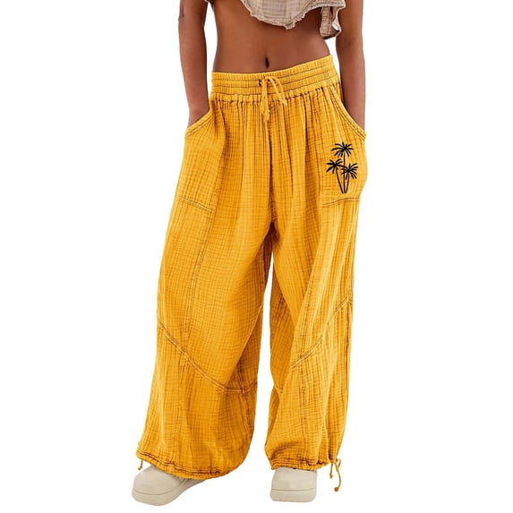 Bovemsi Women's Casual Pants Cargo Baggy Wide Leg Black Loose High Waist Sweatpants Multi Pockets Beach Trousers
