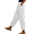 thumbnail image 1 of Bovemsi Women's Casual Pants Cotton And Linen Elastic Waistband High Pocket Side Buttons Nine Point Loose Straight Leg for Travel, 1 of 5