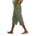 thumbnail image 1 of Bovemsi Women's Casual Pants Fashion Solid Color Cotton Linen Elastic Seven Beach with Pockets, 1 of 5