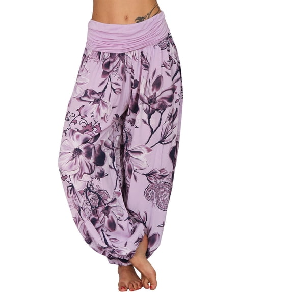 Bovemsi Women's Casual Pants Hippie High Waist Loose Wide Leg Plus Size Trousers Harem Beach Trousers