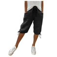 thumbnail image 1 of Bovemsi Women's Casual Pants Knee Length Short Ladies Loose Drawstring Solid Color Shorts with Pockets, 1 of 7