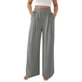 thumbnail image 1 of Bovemsi Women's Casual Pants Linen Summer Wide Leg Work Dress Slacks Business Pant Cotton Trouser With Pockets for Travel, 1 of 8