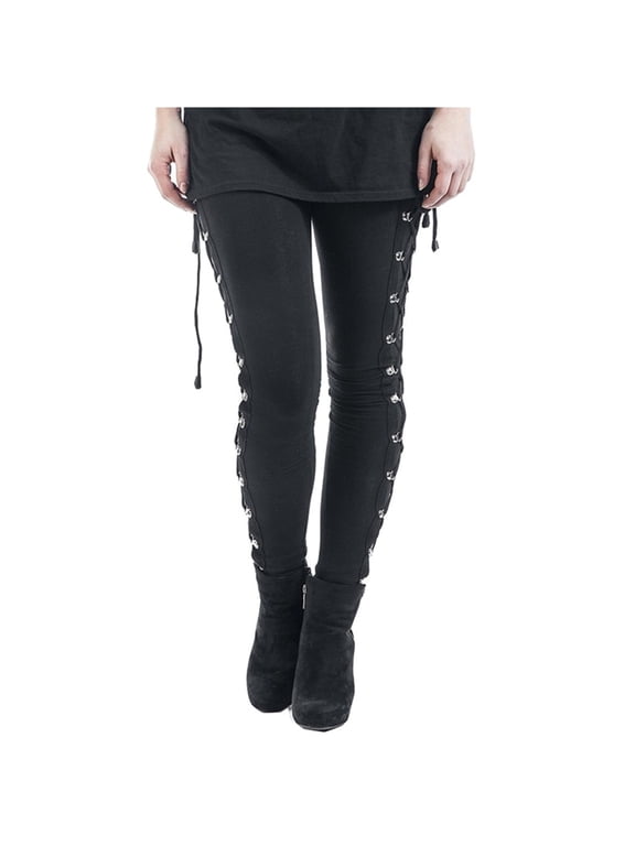 Women's Casual Pants Side Black Pans Up Leggings Skinny Women Fashion Trousers Gothic Lace Lady with Pockets