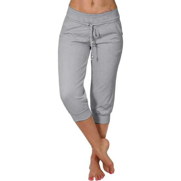 Bovemsi Women's Casual Pants Summer New Cropped Elastic For Women Fashion Shorts Trousers Solid Ppants with Pockets