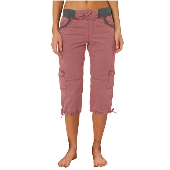 Bovemsi Women's Casual Pants Summer Women Multi Pocket Trousers Outdoor Sports Cropped Overalls Thin Loose Cargo Shorts for Travel