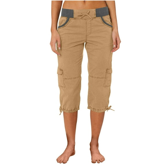 Bovemsi Women's Casual Pants Summer Women Multi Pocket Trousers Outdoor Sports Cropped Overalls Thin Loose Cargo Shorts for Travel