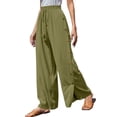 thumbnail image 1 of Bovemsi Women's Casual Pants Wide Leg Linen For Women Elastic High Waist Tie Side Split Beach Trousers, 1 of 5