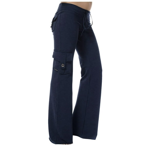 Bovemsi Women's Casual Pants Women Elastic Waist Cargo Joggers Yoga Pockets Wide Leg for Travel