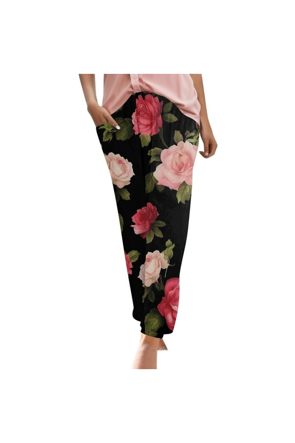 Women's Casual Pants Women Print Harem Trousers Slip On Boho Beach Lightweight Loose With Pockets for Travel