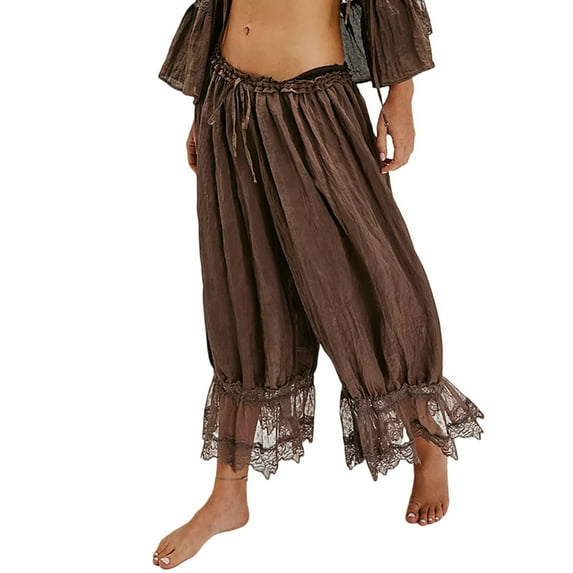 Bovemsi Women's Casual Pants Women Ruffle Hem Capris Lace Trim Pantaloons Lingerie Slips For Under Dress Hollow Home Clothes Beach Trousers