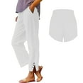 thumbnail image 1 of Bovemsi Women's Casual Pants Women Solid Straight Elastic Long Linen Waist Cotton Slit Trouser Legs with Pockets, 1 of 6