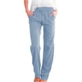 thumbnail image 1 of Bovemsi Women's Casual Pants Womens Cotton Linen Lightweight Summer Relax Fit Elastic Waist Plus Size Solid Long Trousers with Pockets, 1 of 7